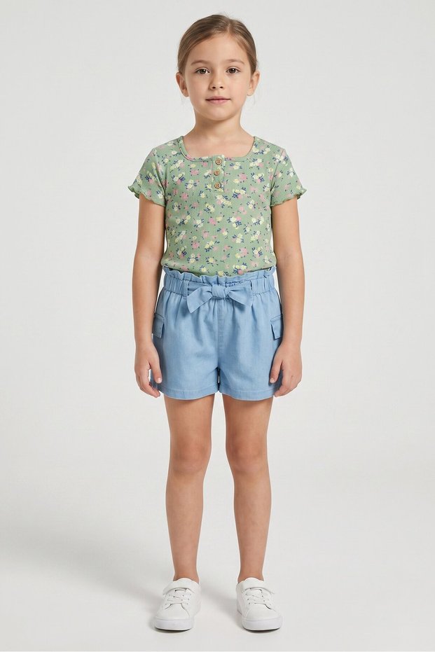Kids Girl 2 Pcs Floral Print Top And Shorts Set, Multicolor
