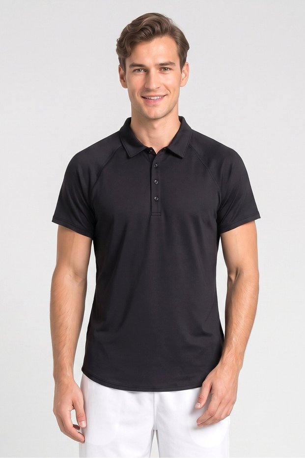 Men Sportswear Fit Short Sleeve Training Polo Shirt, Black