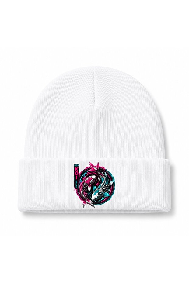Neo Koi Cyberpunk Japanese Neon Yin Yang Graphic Beanie