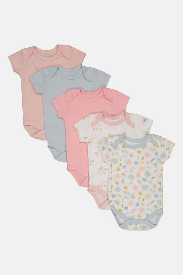 Toddlers Girl 5 Pieces Floral Print Bodysuits, Multicolor