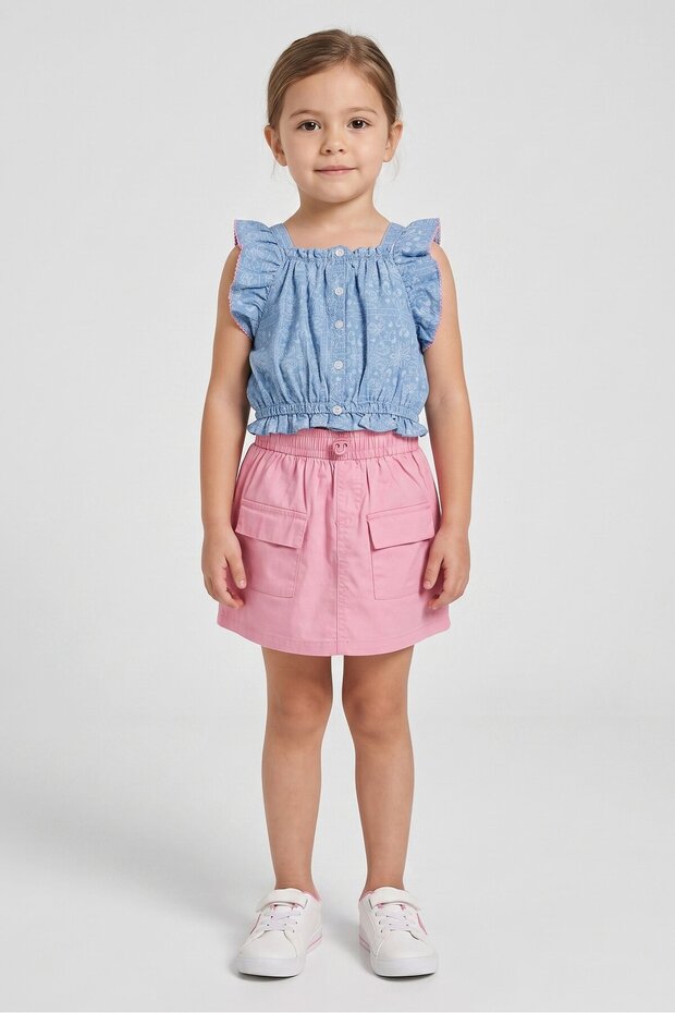 Kids Girl 2 Pieces Allover Print Top And Skirts Set, Multicolor