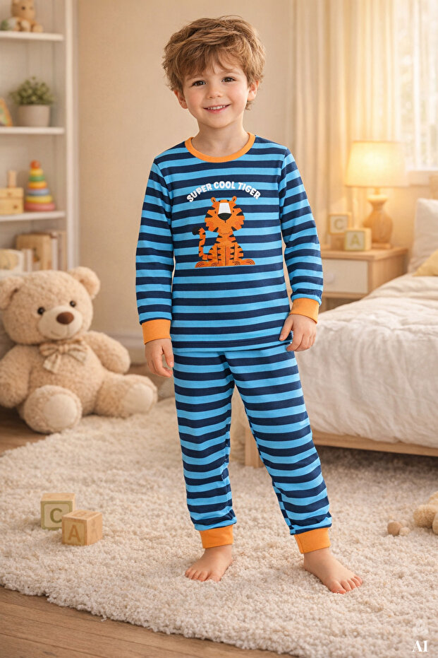 Boy's Cotton Printed Long Sleeve Long Bottom Pajama Set