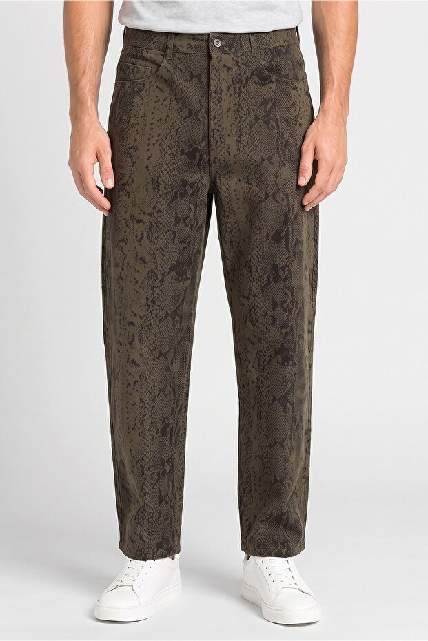 Men Baggy Fit Animal Print Denim Jeans, Multicolor