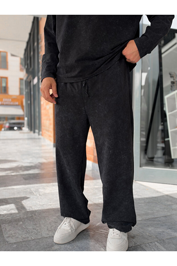Black Washed Pipe Leg Sweatpants Rsp