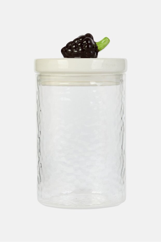 Round Hammered Glass Jar with Ceramic Icon Lid, White