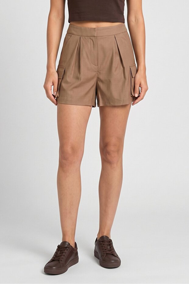 Women Plain Basic Shorts, Camel
