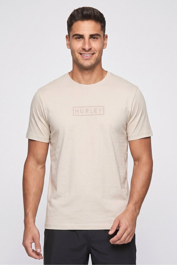 Men Sportswear Fit Short Sleeve Outdoor T-Shirt, Beige