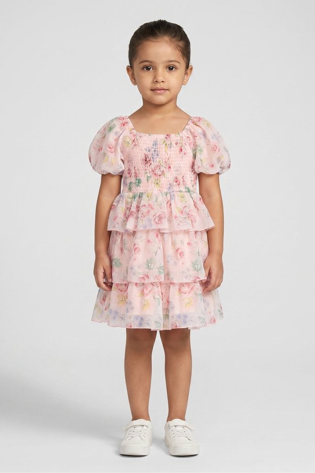 Toddlers Girl Floral Print Casual Dress, Multicolor