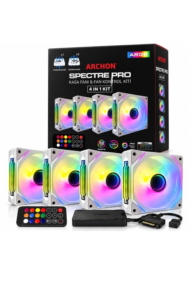 Spectre Pro Argb 4X120Mm Silent Professional Remote Controlled Argb Fan Set White