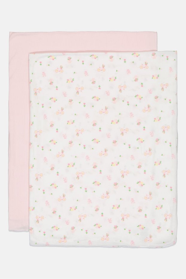 Toddlers Girl 2 Pieces Floral Print Swaddle Blankets, Multicolor
