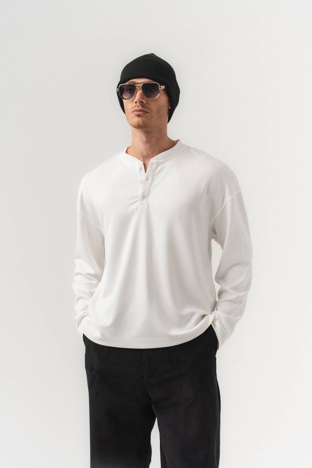 Triple Collar Buttoned Basic Men's Sweatshirt