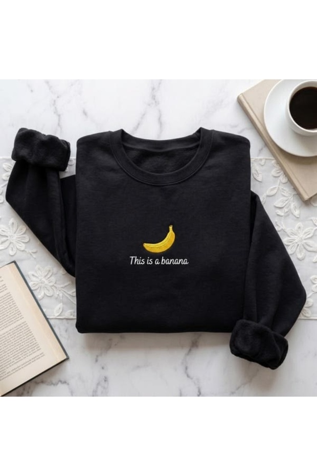 Banana Printed Cotton 3 Thread Threaded Crew Neck Oversize Sweatshirt