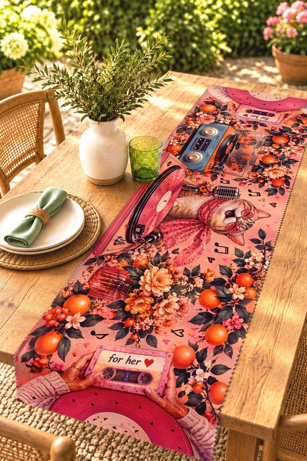Singer Cat Patterned Runner/Tablecloth/Placemat