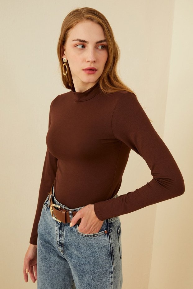 Bipantolon Women's Slim Fit Half Turtleneck Body