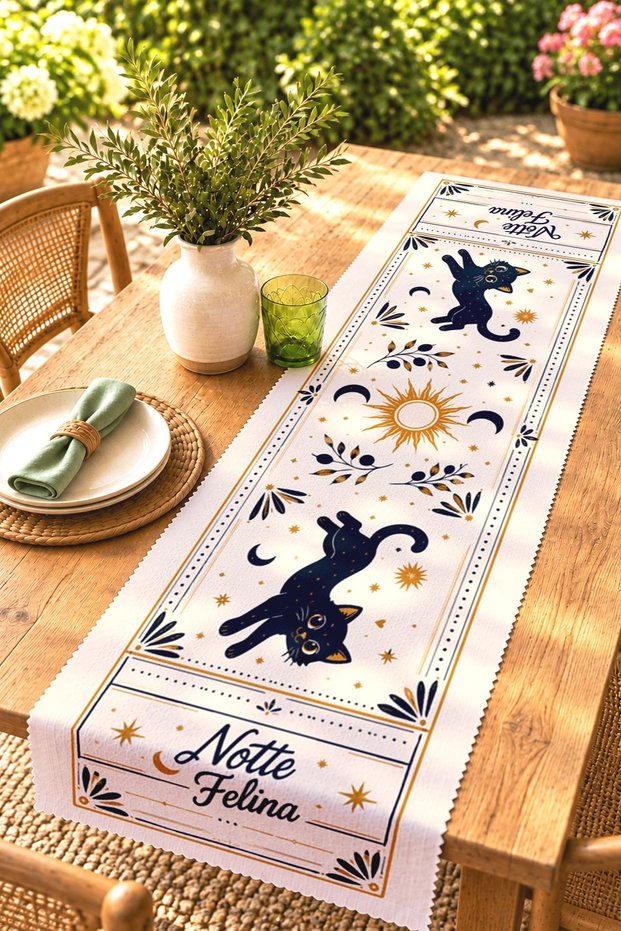 Starry Cat Patterned Runner / Tablecloth / Placemat