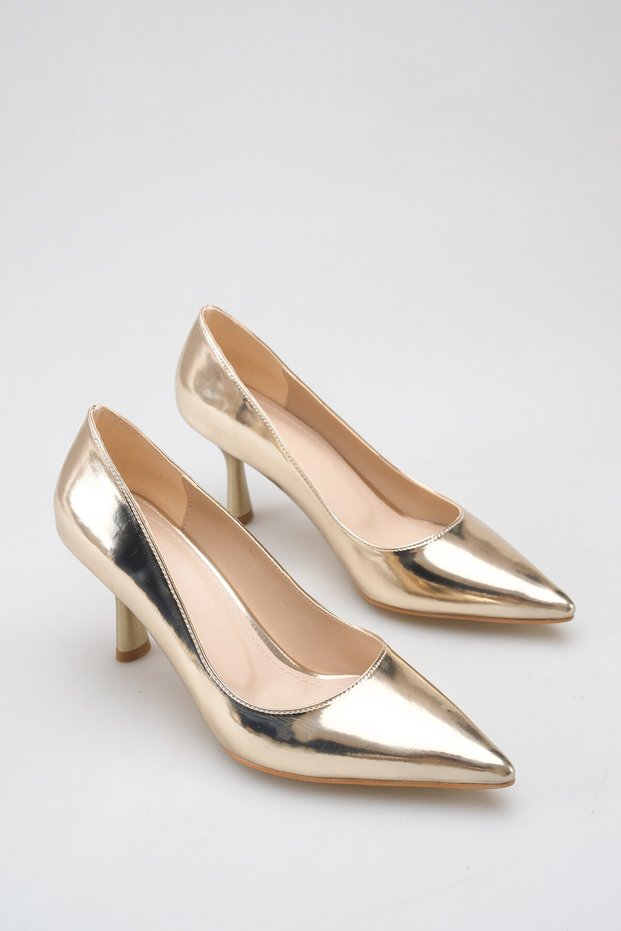 Women's Mirror Gold Pointed Toe Heeled Shoes