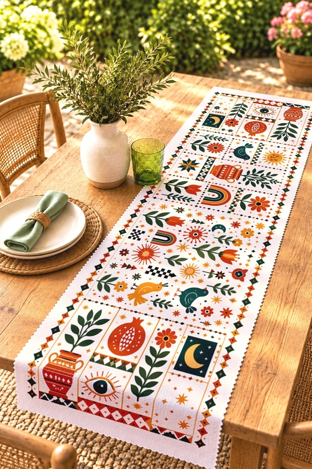 Bohemian Icons Patterned Runner / Tablecloth / Placemat