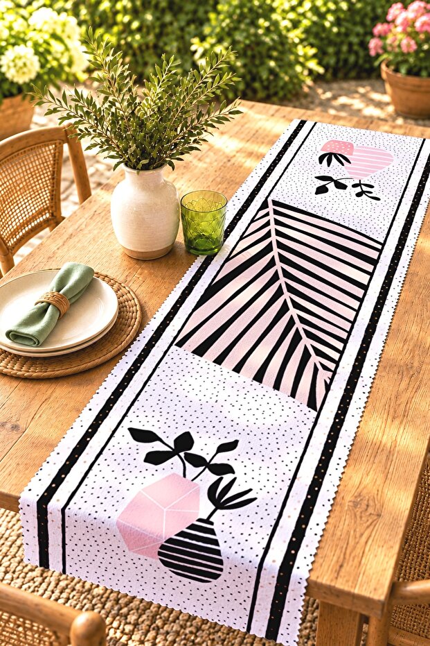 Modern Flowerpot Patterned Runner / Tablecloth / Placemat