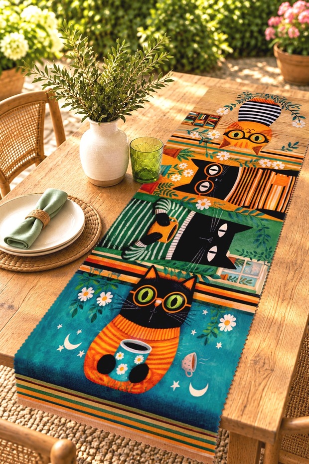 Cats with Glasses Patterned Runner / Tablecloth / Placemat