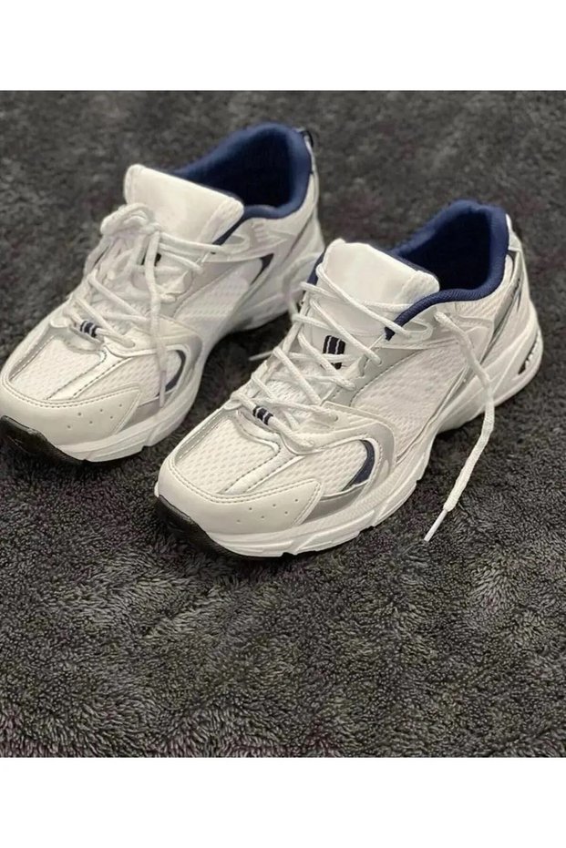 Women's White Navy Blue Trendy Sneaker – Sporty and Stylish Casual Shoes