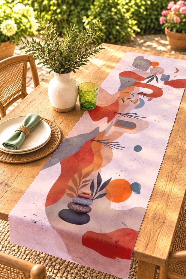 Abstract Stones Patterned Runner / Tablecloth / Placemat