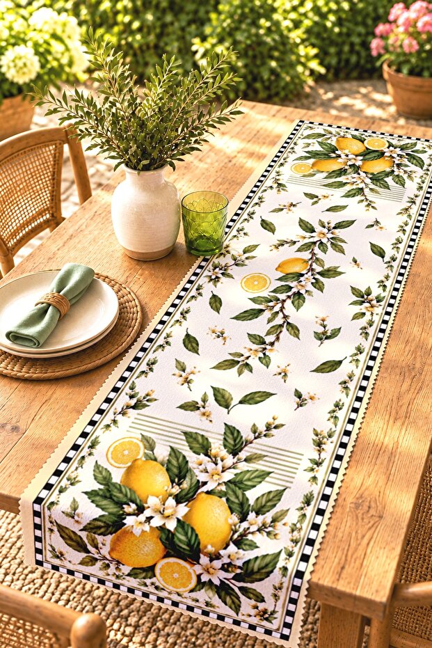 Minimalist Lemon Garden Patterned Runner / Tablecloth / Placemat