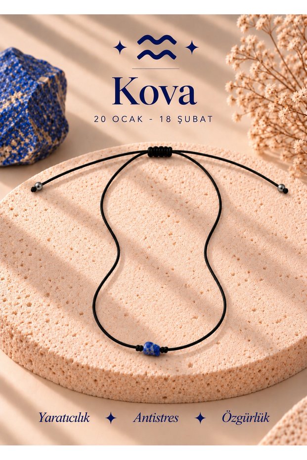 Aquarius Zodiac Sign Real Natural Lapis Lazuli Stone Adjustable Necklace