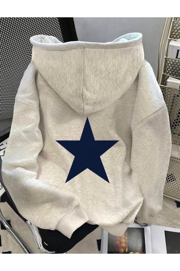 Unisex Blue Star Street Style Printed Hooded Sweatshirt