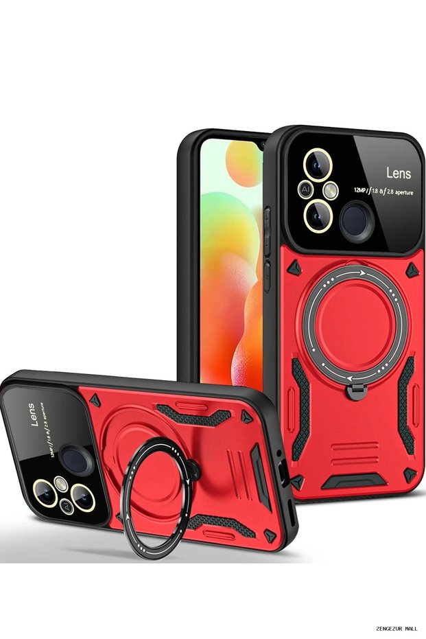 Zngzrmll Newface Redmi 12C Case with Joy Lens Stand Cover (215648) - Red