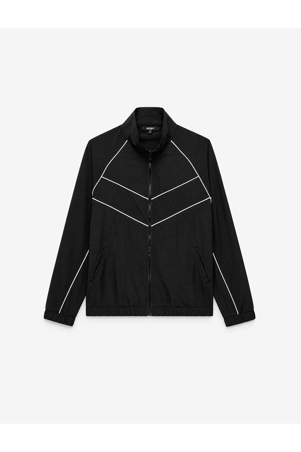 Long Sleeve Ribbed Collar Water Repellent Parachute Sports Jacket with Pockets