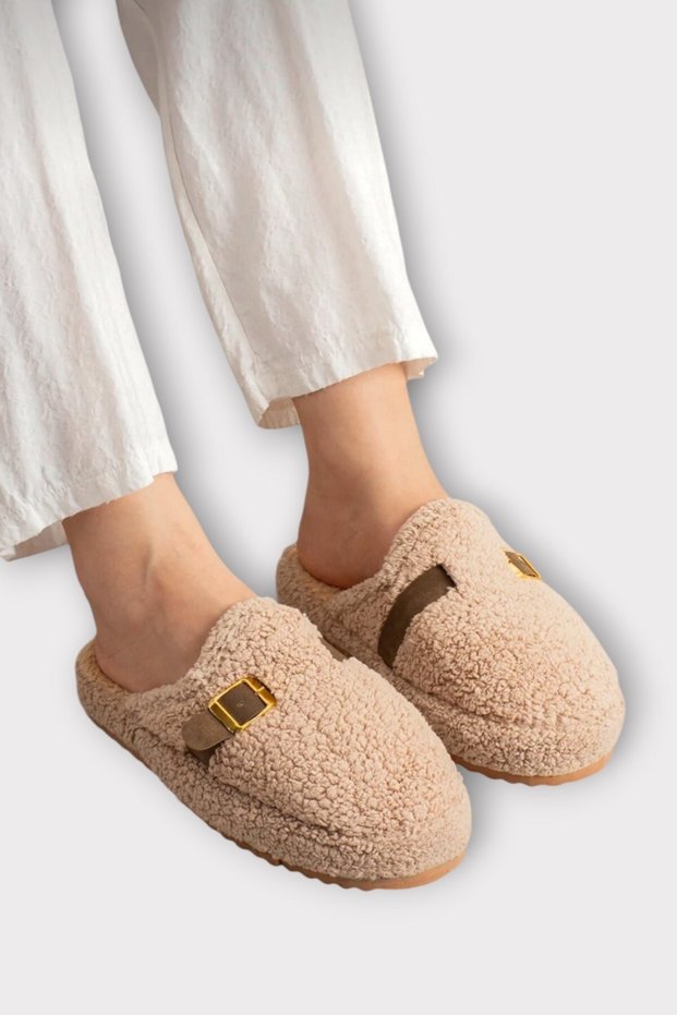 Women's Belted Buckle Soft Silent Sole House Slippers Vi̇zon