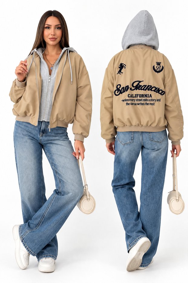 Women's San Francisco Printed Hooded Bomber Jacket