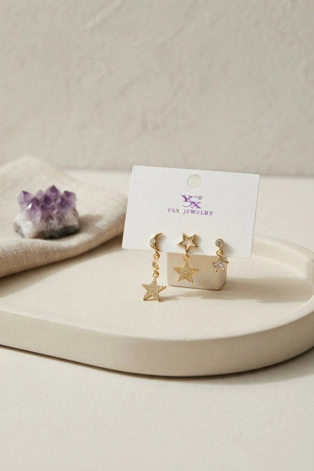 Brass Gold Color Moon and Star Night Model Women's Earring Set Tj-Bkp12181