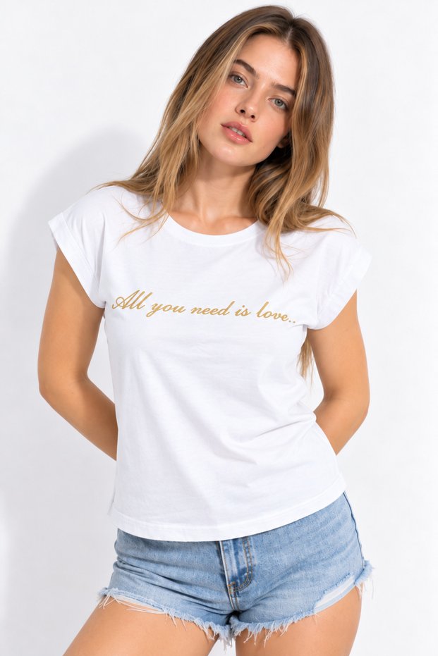 Printed Detailed Crew Neck Short Sleeve Women's T-Shirt