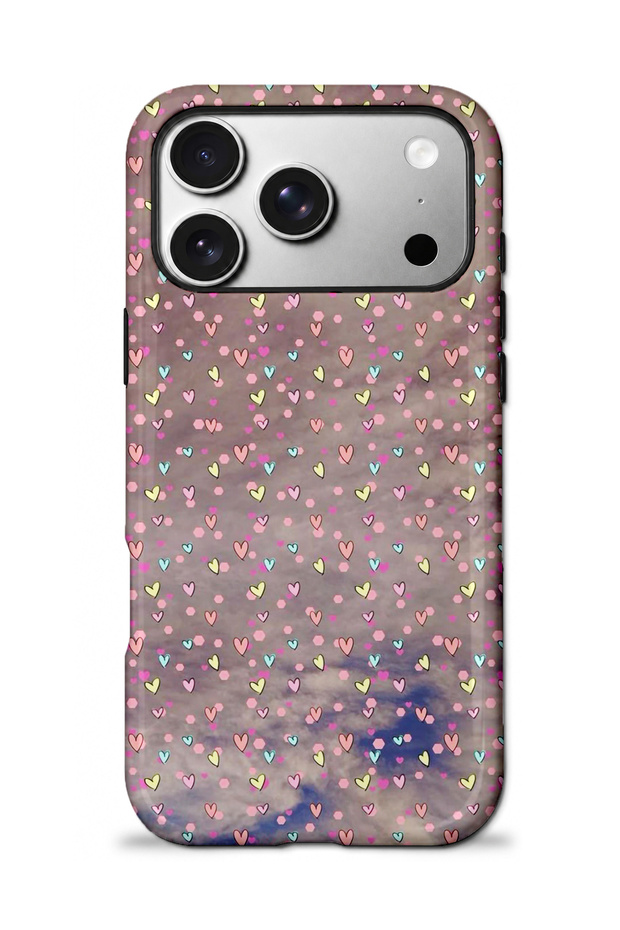 Compatible with iPhone 17 Pro Max - Minnacık Colorful Hearts, Double Layer Cover, Glossy Surface Protective Case