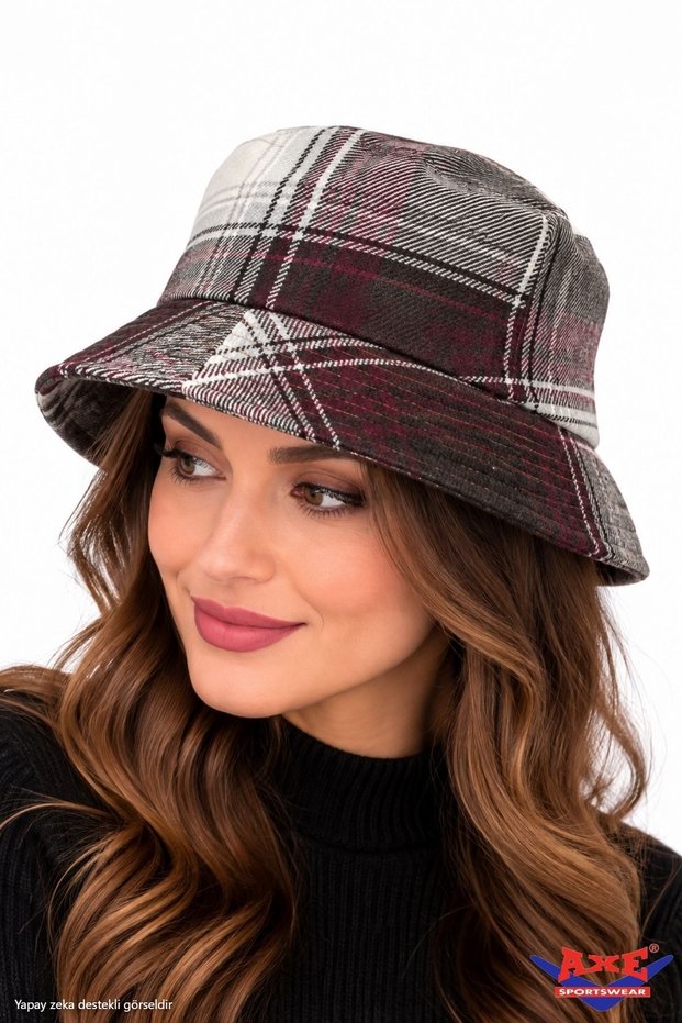 Plaid Pattern Cashmere Bucket Hat Basic Bucket Fisherman Hat Daily Stylish Hat Autumn Winter