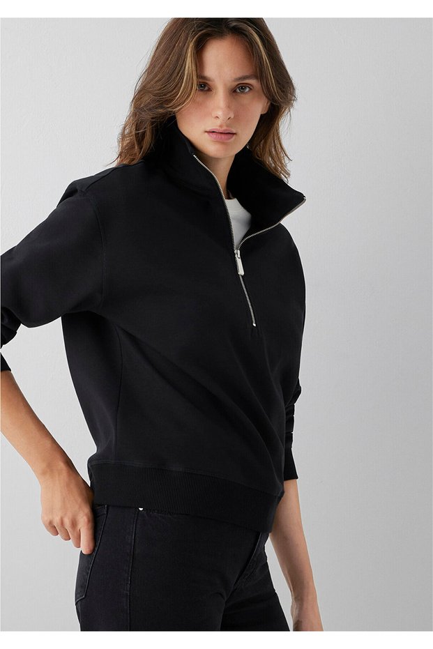Black Interlock Sweatshirt with Half Zipper 1S10572-900