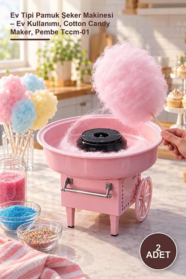 2 Pieces Home Type Cotton Candy Machine – Home Use, Cotton Candy Maker, Pink Tccm-01