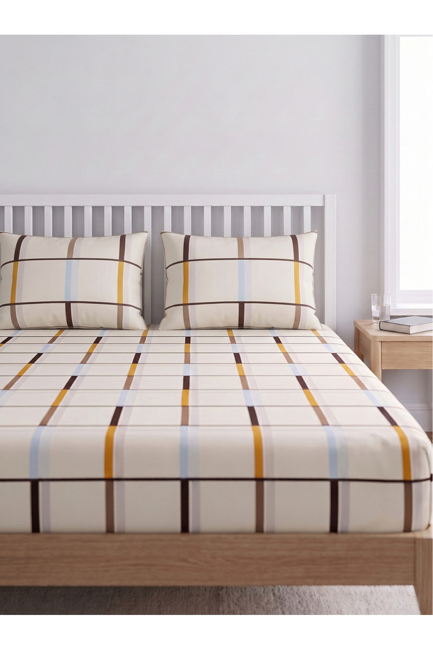 Geometric Patterned Cotton Sheet Set | Elastic Sheet and Pillowcase | Compatible with Every Set | Stylish and Practical