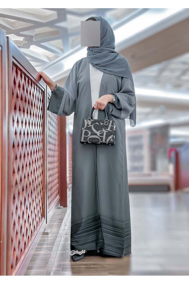 Grey Double Shadow Korean Nida Abaya Set