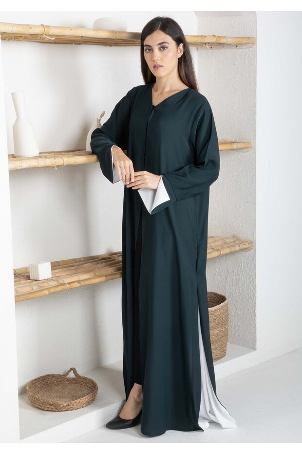 Nida Fabric Color Block Abaya with Stylish Side Frills
