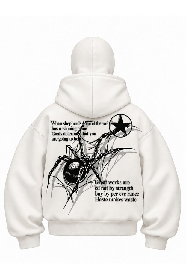 Hooded Zipper Sweatshirt Ninja Collar White Oversize Unisex