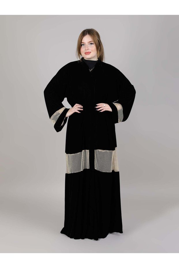 Black Velvet Abaya With Lace