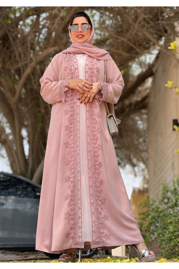 Blush Star Lace Abaya with Matching Hijab