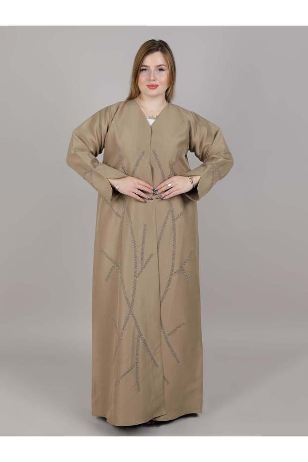 Brown Taffeta Embellished Abaya With Matching Sheila