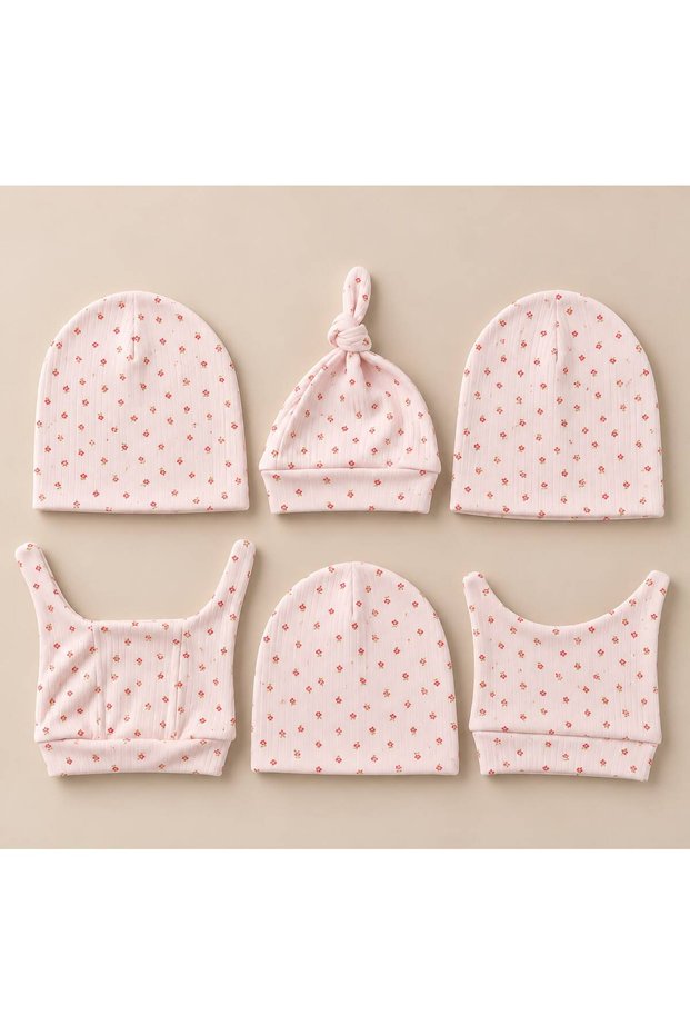 6 Pieces Baby Beanie Double Layer Combed Cotton 100% Cotton (0-3) Months