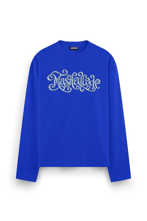 Mashallah Printed Long Sleeve Oversize Fit T-Shirt Blue