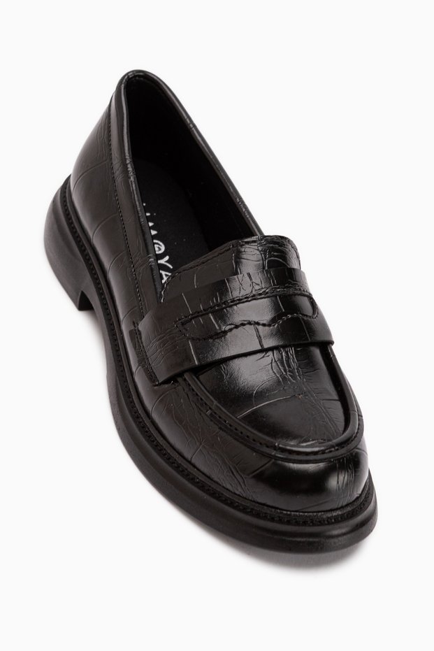 Sienna Black Crocodile Patterned Loafer Women's Casual Shoes