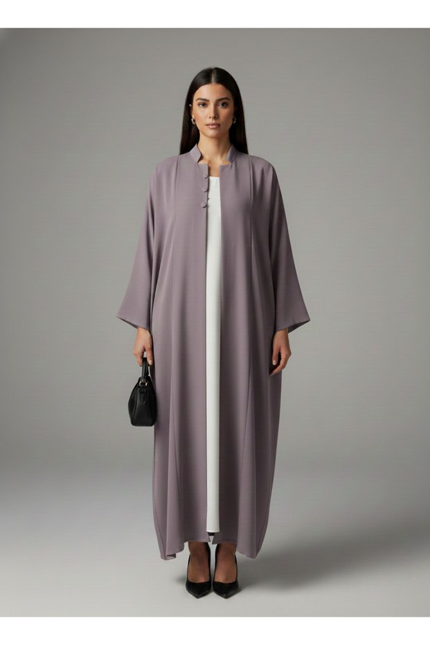 Signature Korean Nida Purple Open Abaya Minimalist High-Neck Design
