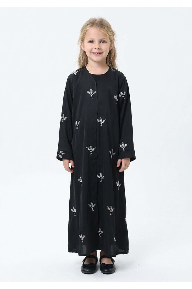 Kids Modest Islamic Clothing - Toddler Prayer Dress -Embroidered Silk Abaya